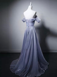 A-line Sweetheart Neck Off Shoulder Light Purple Long Prom Dress with Beads