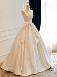 A-Line Satin White Long Prom Dress, White Long Formal Dress