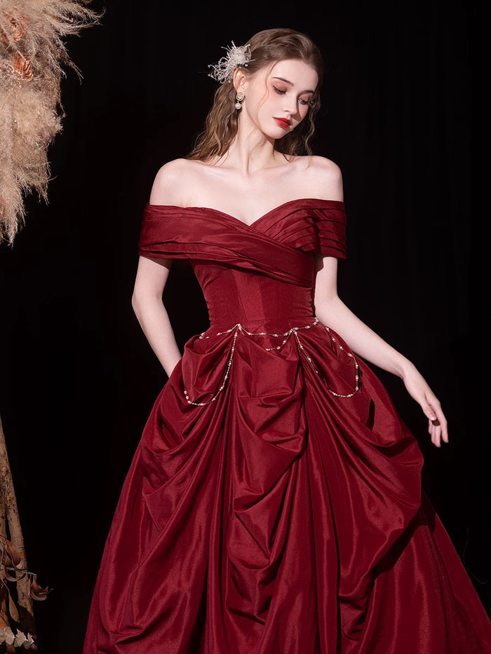 Elegant Fitted A-Line Sweetheart Neck Off-The-Shoulder Lace-Up Back Prom Dresses