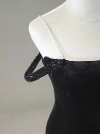 Mermaid Off Shoulder Velvet Sweep Train Black Prom Dress with Beads