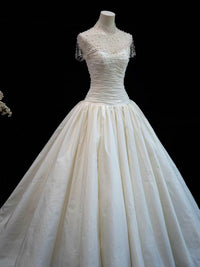 A-line Sweetheart Taffeta Sweep Train White Long Prom Dress