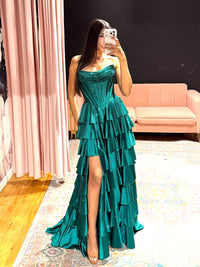 A-Line Spoon Neck Blue Long Prom Dress, Blue Party Dress with Beads