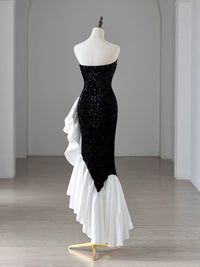 Mermaid Sweetheart Neck Black/White Long Prom Dress, Black/White Formal Dress