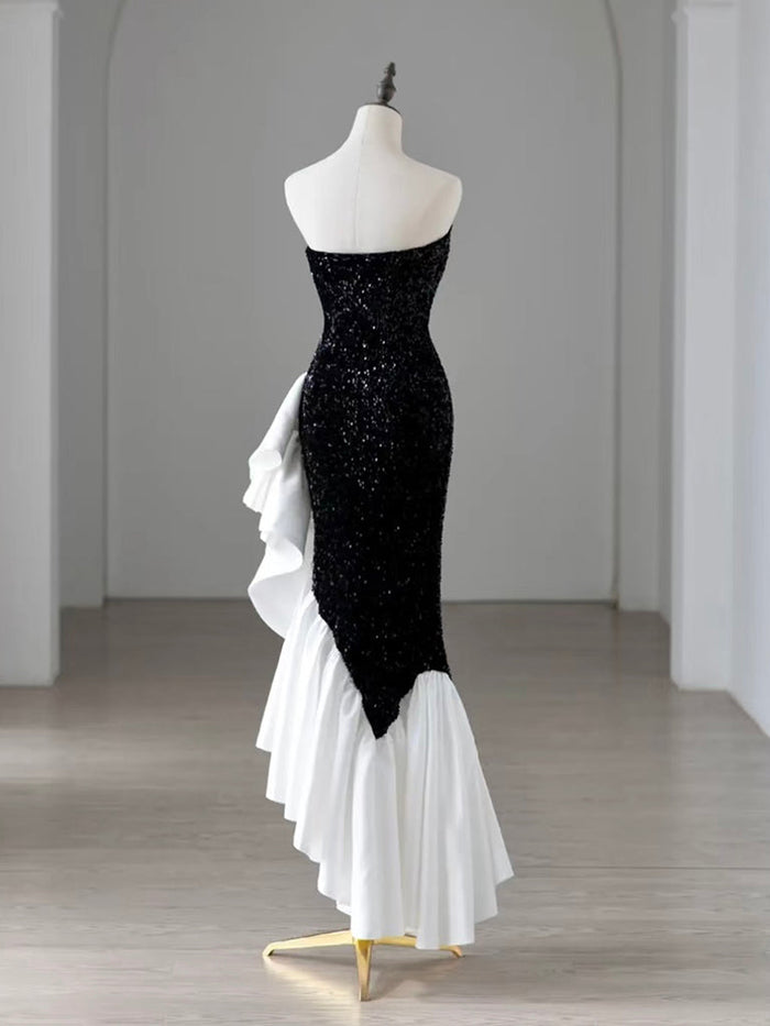 Mermaid Sweetheart Neck Black/White Long Prom Dress, Black/White Formal Dress