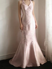 Unique Mermaid Satin Pink Long Prom Dress, Pink Party Dress