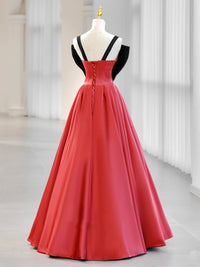 A-Line Watermelon Red Satin Long Prom Dress, Long Formal Dress