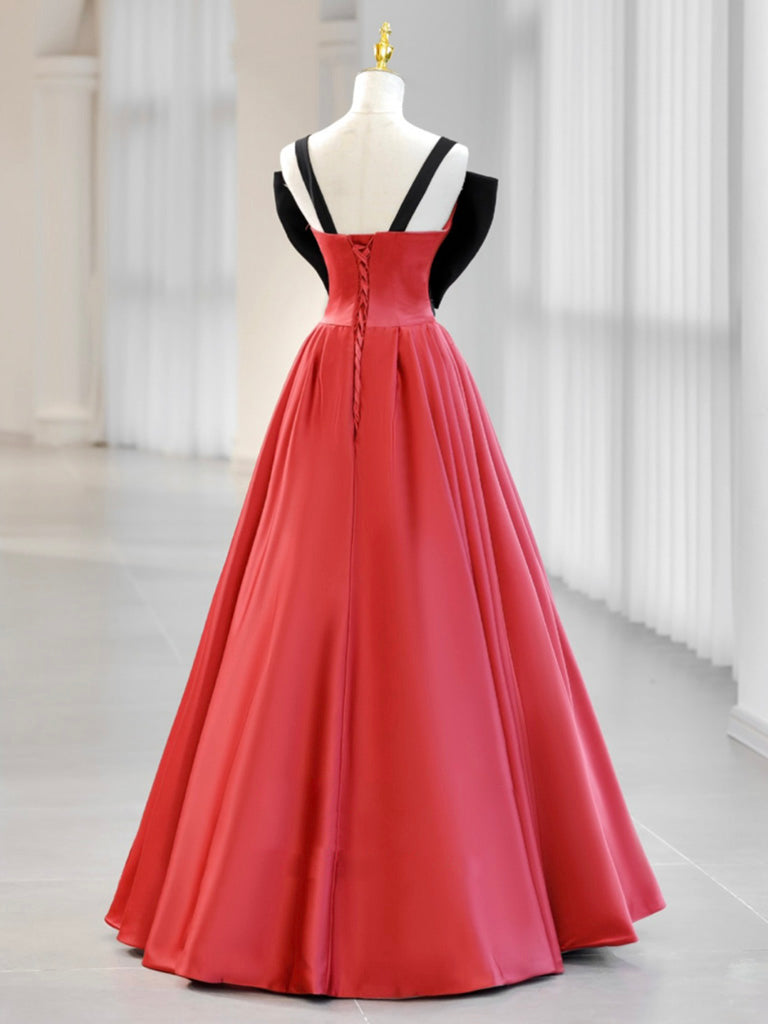 A-Line Watermelon Red Satin Long Prom Dress, Long Formal Dress toptby A-Line Watermelon Red Satin Long Prom Dress, Long Formal Dress toptby
