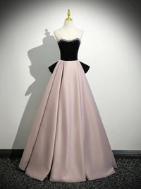 A-Line  Sweetheart Neck Off Shoulder Floor Length Pink Prom Dress With Beads