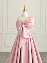 A-Line Satin Pink Long Prom Dress, Pink Long Formal Dress