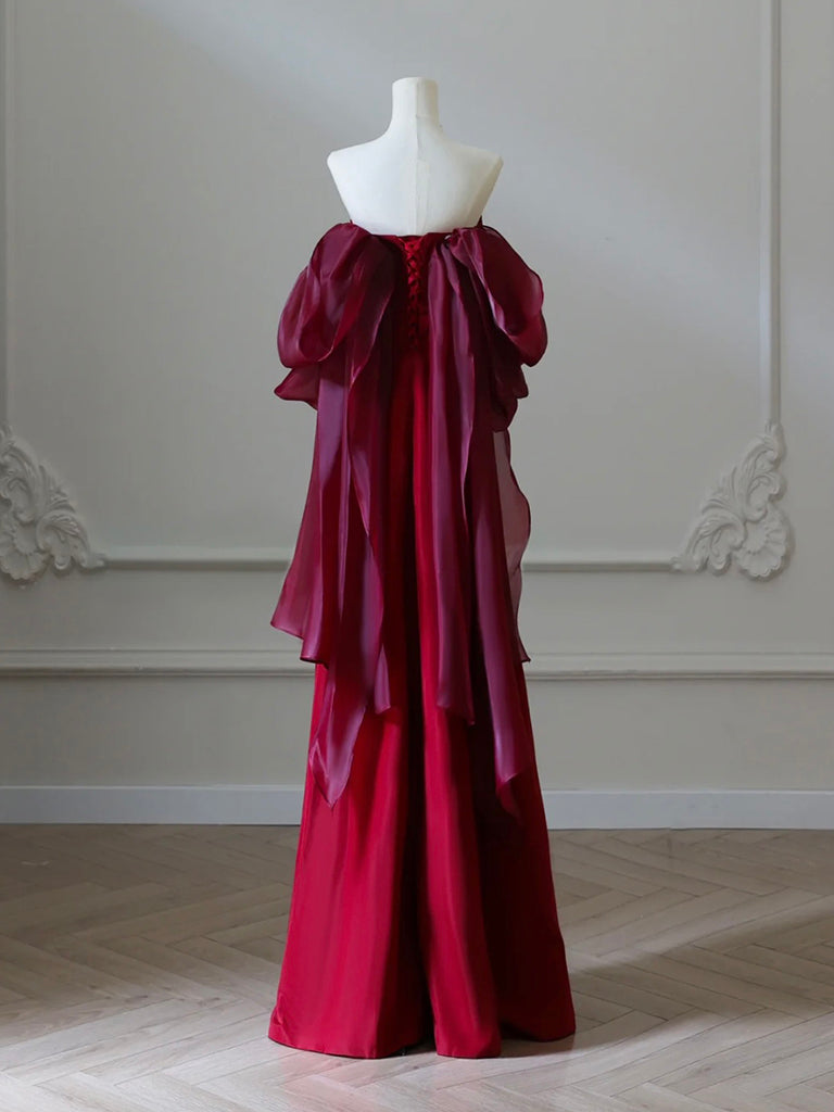 Simple Satin Burgundy Long Prom Dress, Burgundy Long Evening Dress