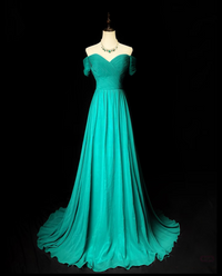 A-Line Sweetheart Neck Chiffon Emerald Green Long Prom Dress