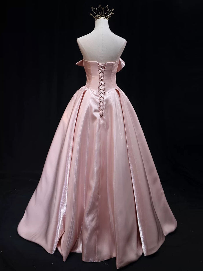 A-Line Satin Pink Long Prom Dress, Pink Long Formal Dress