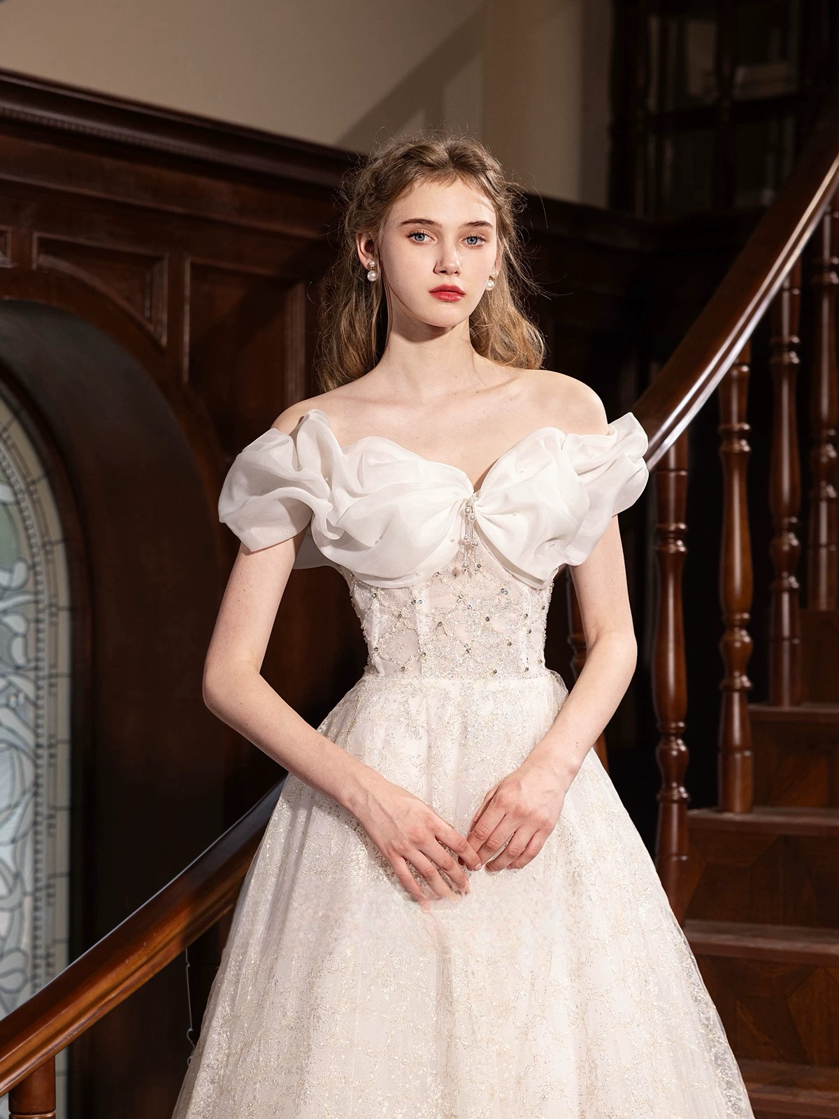 A-Line Off Shoulder Tulle Sequin White Long Prom Dress, White Long For toptby A-Line Off Shoulder Tulle Sequin White Long Prom Dress, White Long For toptby