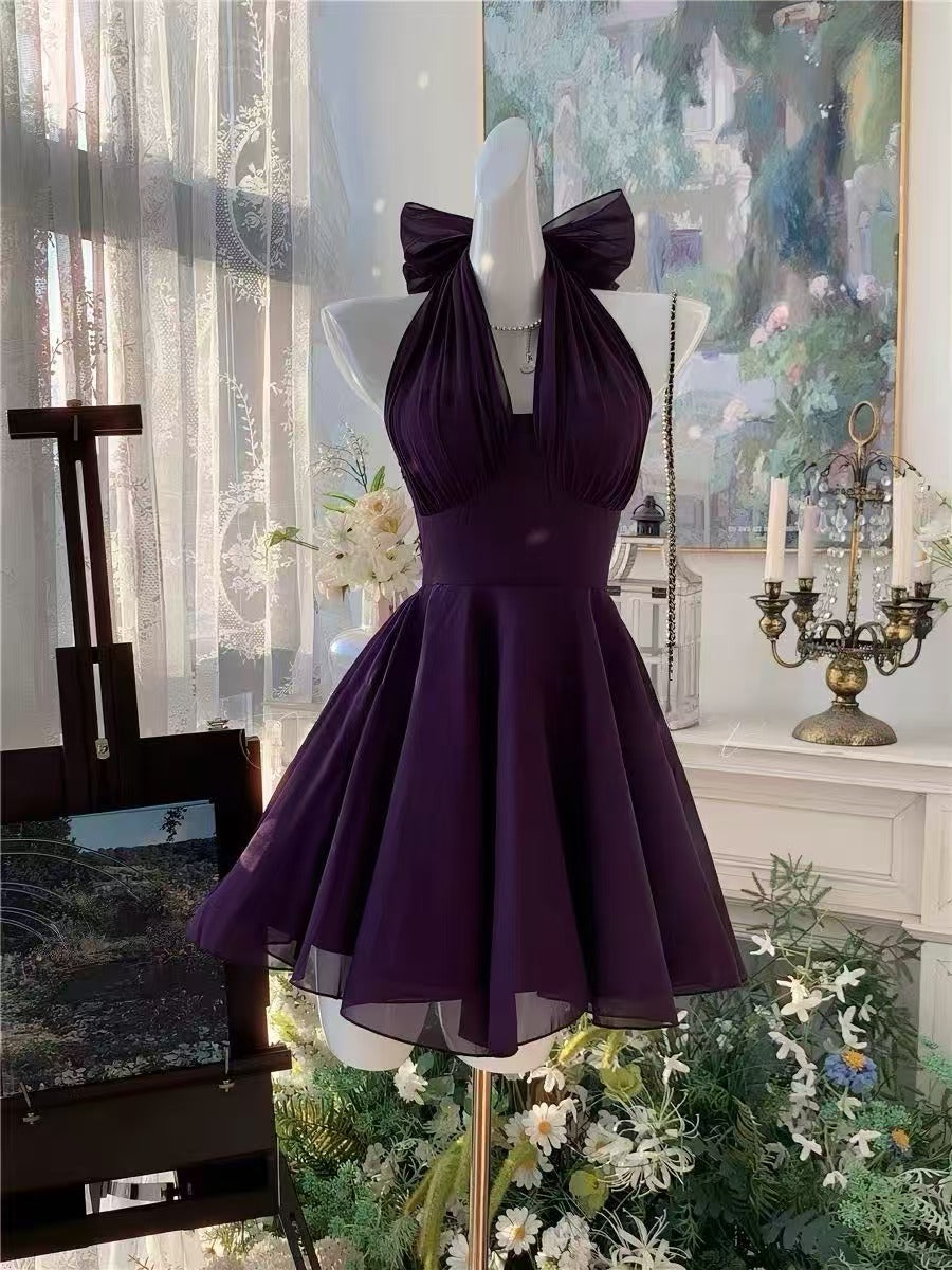Simple Chiffon Purple Short Prom Dress, Purple Homecoming Dress