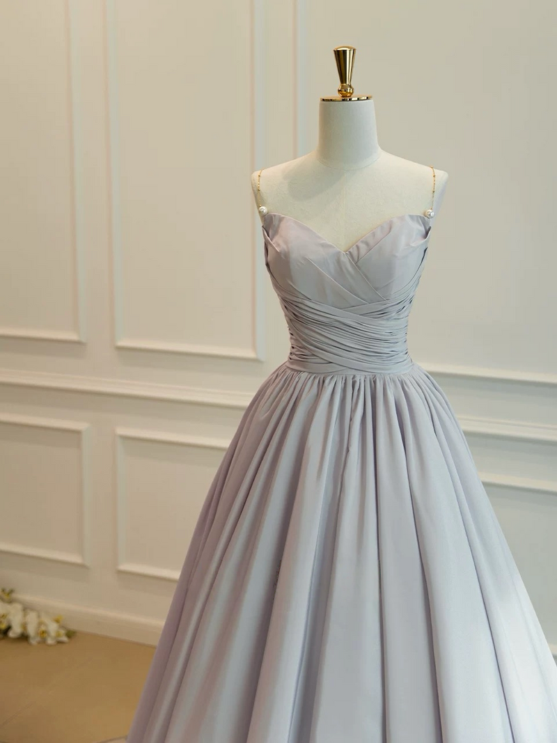 A-Line V Neck Taffeta Champagne Long Prom Dress, Champagne Long Formal Dress