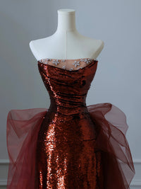 A-Line Floor Length Tulle Sequin Burgundy Prom Dress, Burgundy Party Dress