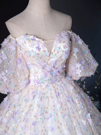 A-Line Sweetheart Neck Tulle Lace Light Purple Long Prom Dress