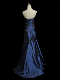 Mermaid Sweetheart Neck Sequin Beads Taffeta Dark Blue Long Prom Dress