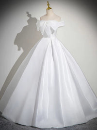 A-Line White Satin Long Prom Dress, White Long Formal Dress