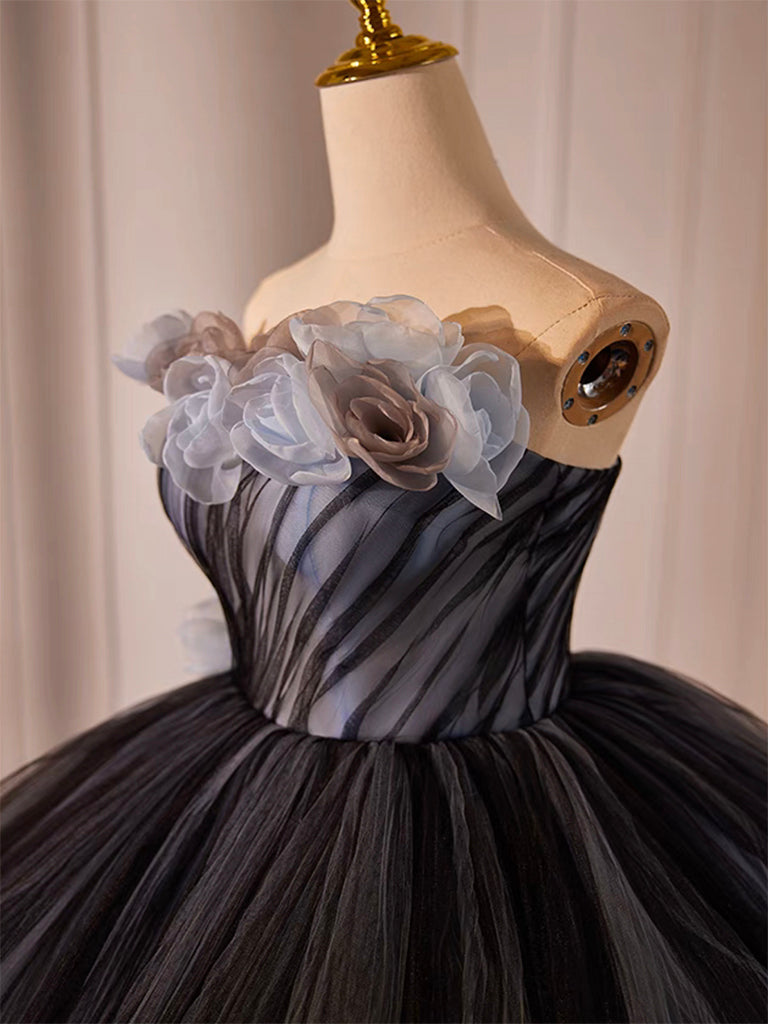 Black Tulle Long Prom Gown, Black Tulle Evening Dress