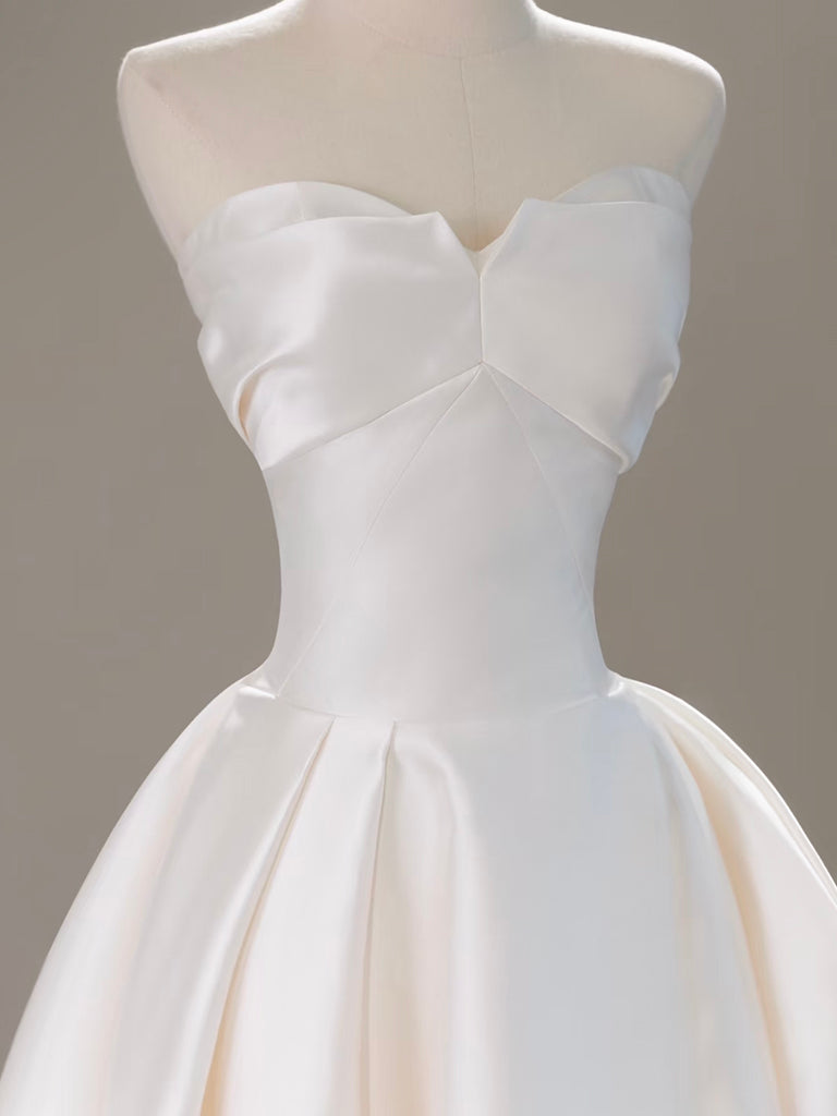 A-Line Sweetheart Neck Satin ivory Long Prom Dress, ivory Long Formal Dress