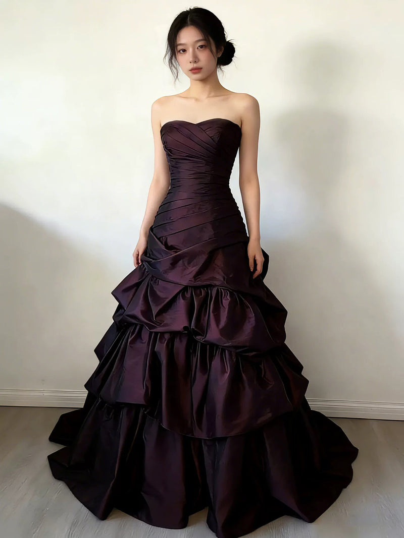 maroon a line dress A-Line Sweetheart Neck Taffeta Ruffles Long Prom – toptby shoulder design that adds gown Color:M4 Valentino Dresser (Black) -