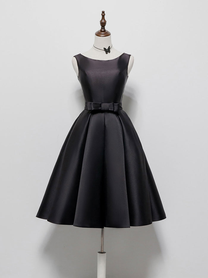 Simple  A-Line Satin Black Short Prom Dress, Black Homecoming Dress