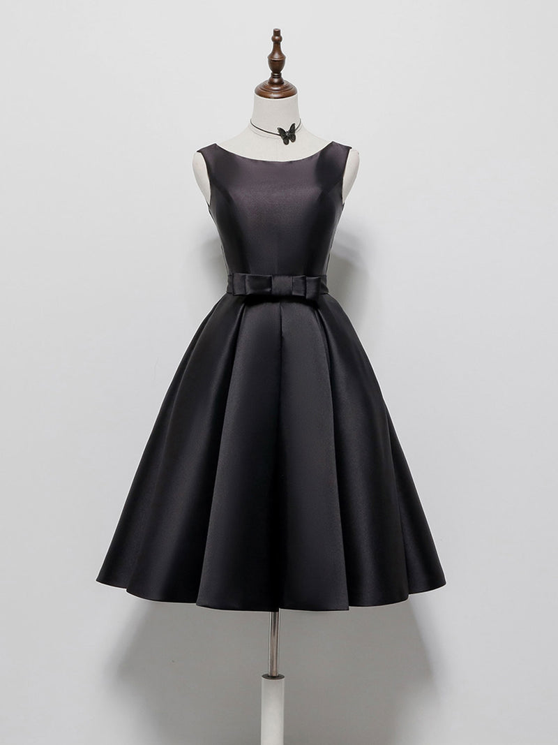 Simple A-Line Satin Black Short Prom Dress, Black Homecoming Dress – toptby