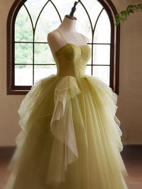 A-Line Green Sweetheart Neck Tulle Long Prom Dress, Green Evening Dress