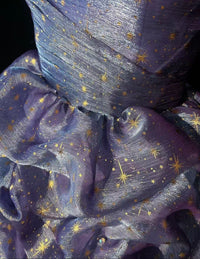 Sparkly Starry Sky Strapless Blue Purple Short Prom Dress with Ruffled Ball Gown Skirt