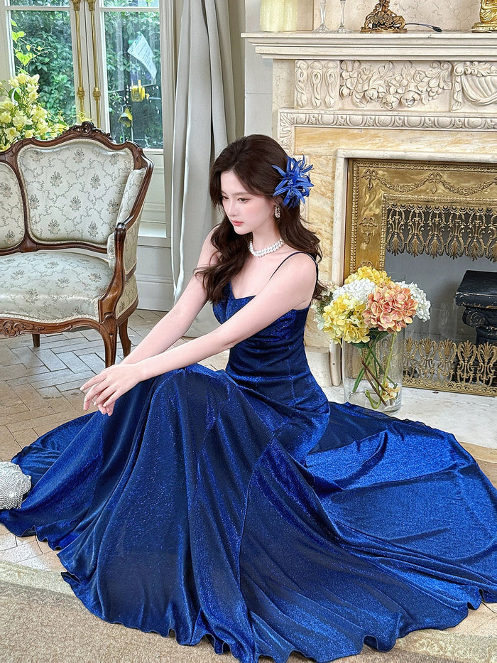 A-Line Sweetheart Neck Blue Long Prom Dress, Blue Long Formal Dress