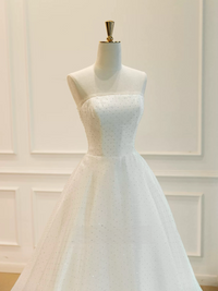A-Line Organza White Long Prom Dress, White Long Evening Dress