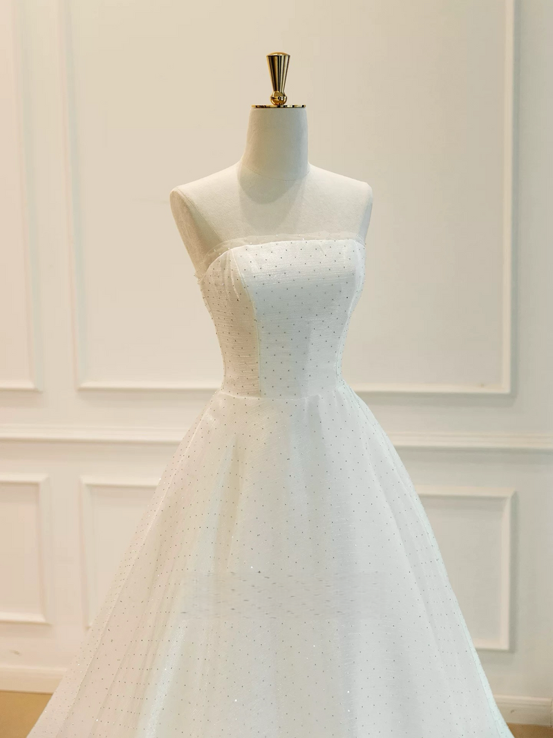 A-Line Organza White Long Prom Dress, White Long Evening Dress