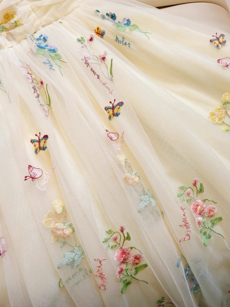 A-Line  Sweetheart Neck Tulle Lace Yellow Long Prom Dress, Yellow Formal Dress