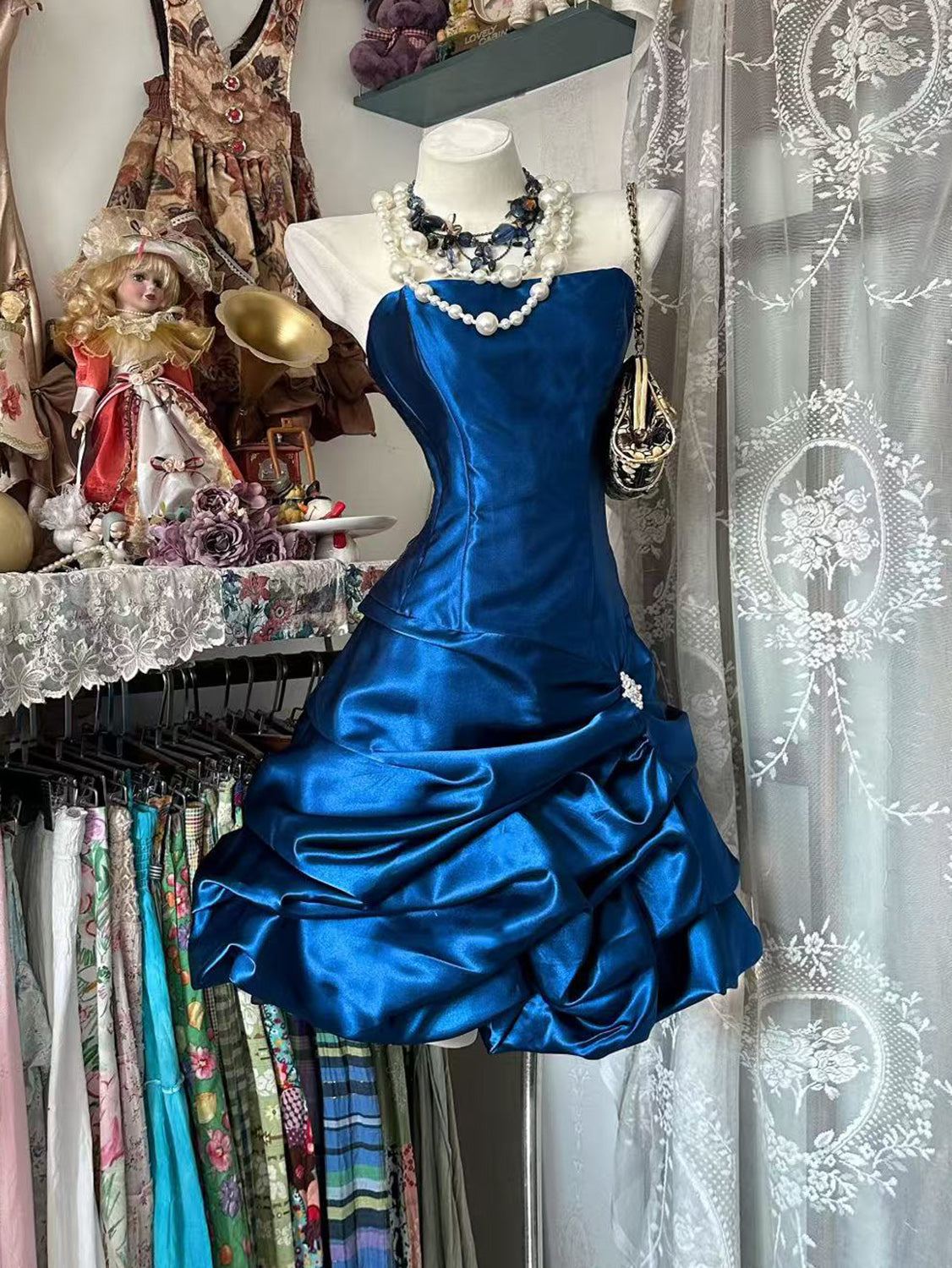 Elegant Satin Blue Short Prom Dress, Blue Homecoming Dress