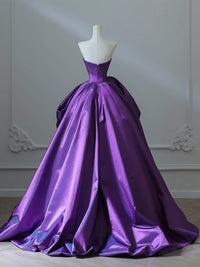 A-Line Sweetheart Neck Satin Purple Long Prom Dress, Purple Long Evening Gown