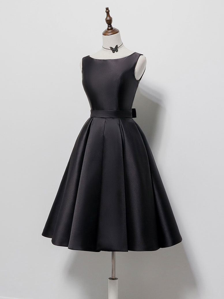 Simple  A-Line Satin Black Short Prom Dress, Black Homecoming Dress