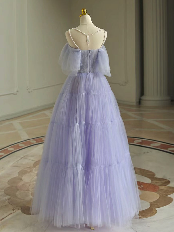A-Line  Purple Tulle Purple Long Prom Dress, Purple Long Formal Dress