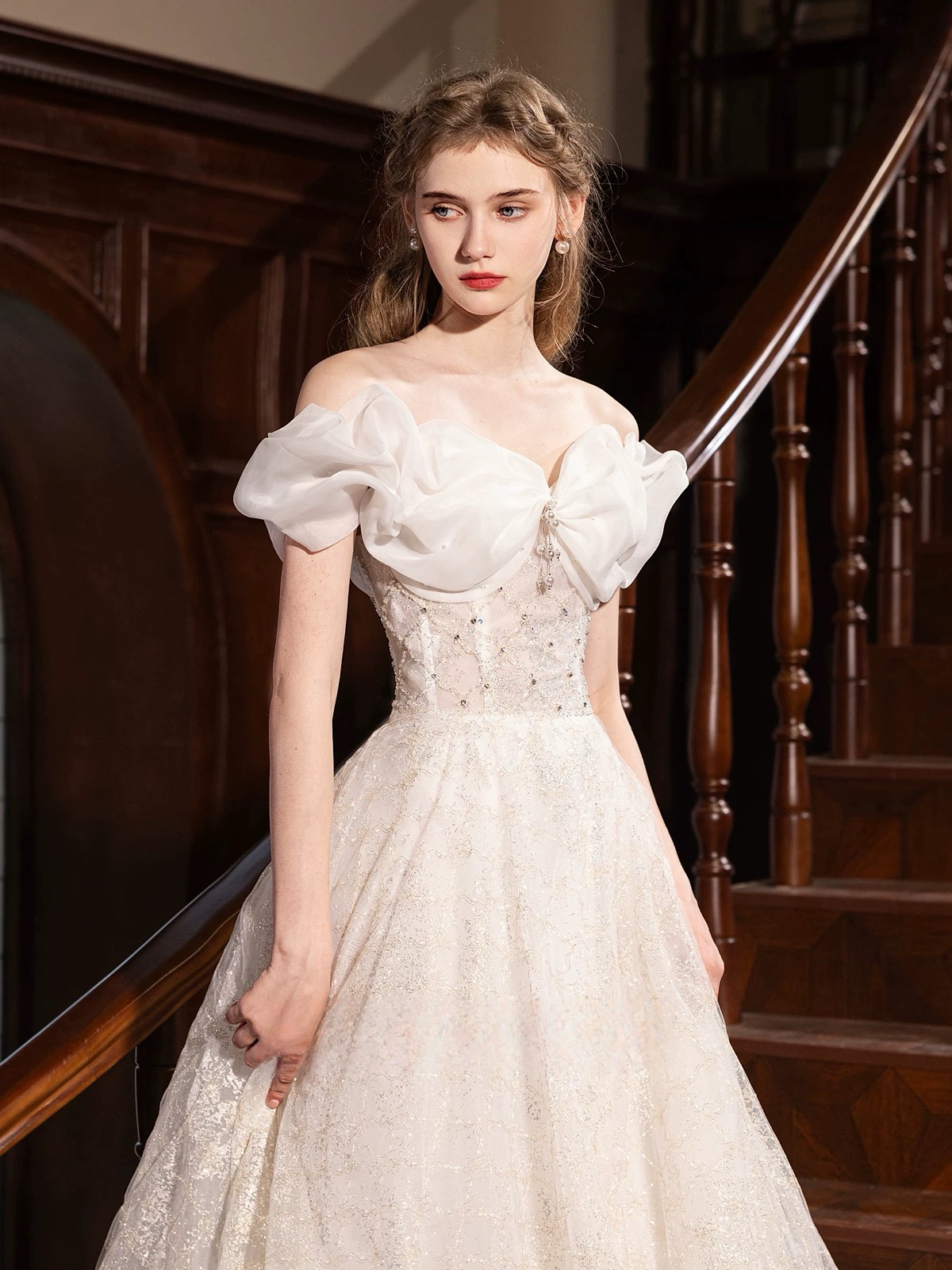white a line formal dress Elegant Ivory White A-Line Tulle Long Prom Dresses with Lace, Evening Dress, MP203