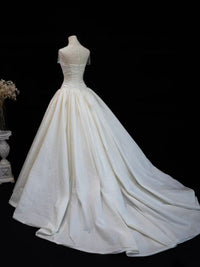 A-line Sweetheart Taffeta Sweep Train White Long Prom Dress