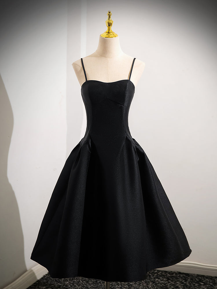 A-Line Satin Black Satin Short Prom Dress, Black Homecoming Dress – toptby