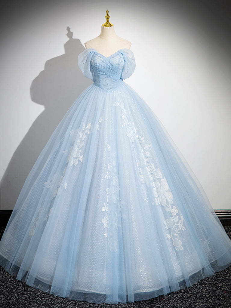 A-Line Off Shoulder Tulle Sequin Blue Long Prom Dress, Blue Sweet 16 D toptby A-Line Off Shoulder Tulle Sequin Blue Long Prom Dress, Blue Sweet 16 D toptby