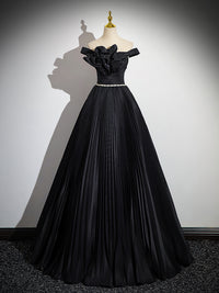 Off Shoulder A-Line Black Long Prom Dress, Black Long Evening Dress