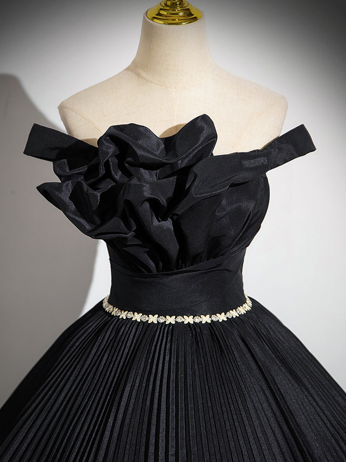 Off Shoulder A-Line Black Long Prom Dress, Black Long Evening Dress