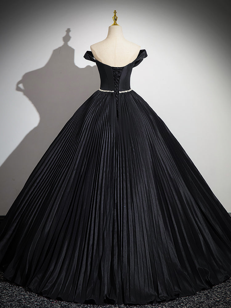 Off Shoulder A-Line Black Long Prom Dress, Black Long Evening Dress