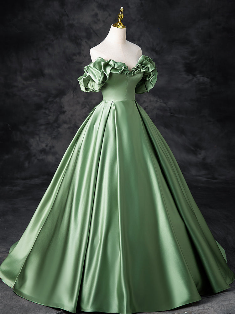 A-Line Off Shoulder Satin Green Long Prom Dress, Green Long Formal Dre toptby A-Line Off Shoulder Satin Green Long Prom Dress, Green Long Formal Dre toptby