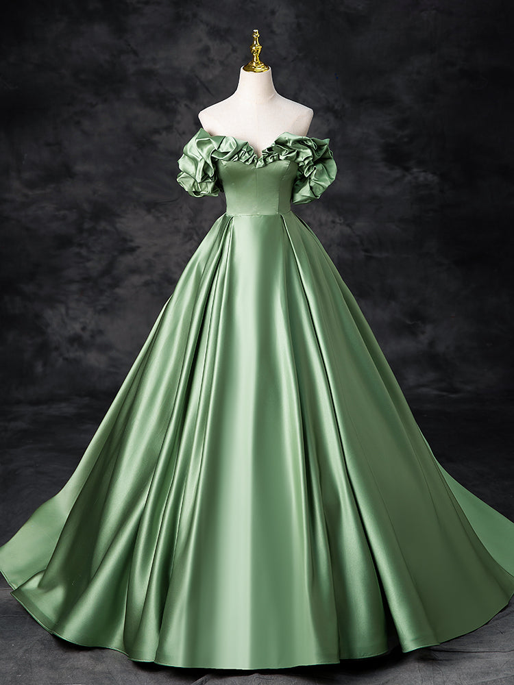 A-Line Off Shoulder Satin Green Long Prom Dress, Green Long Formal Dre toptby A-Line Off Shoulder Satin Green Long Prom Dress, Green Long Formal Dre toptby
