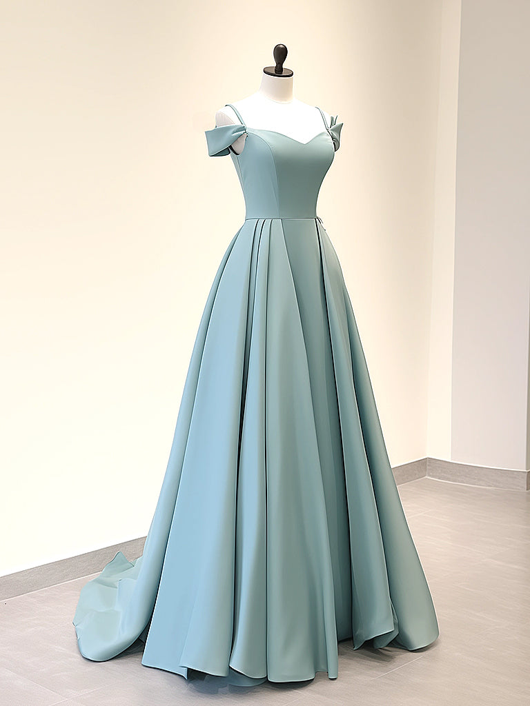 A-Line Off Shoulder Satin Blue Long Prom Dress, Blue Long Evening Dres toptby A-Line Off Shoulder Satin Blue Long Prom Dress, Blue Long Evening Dres toptby