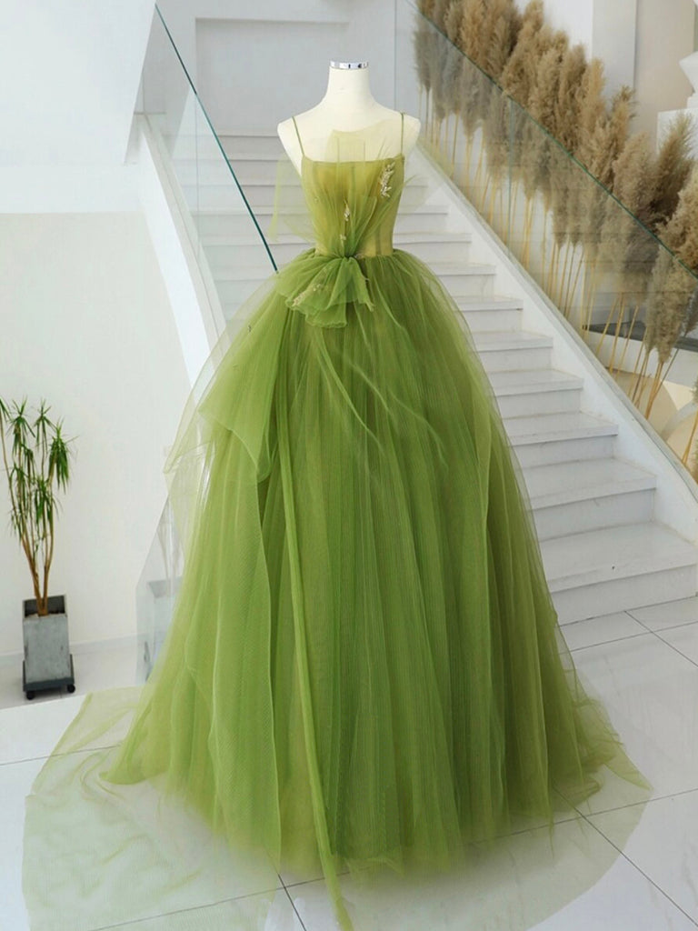 Green Tulle Long Prom Gown, Green Tulle Long Evening Dress toptby Green Tulle Long Prom Gown, Green Tulle Long Evening Dress toptby