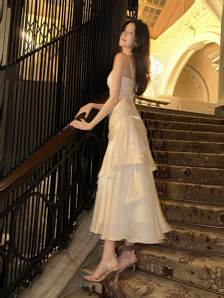 Mermaid Off Shoulder Tea Length Satin White Party Dress